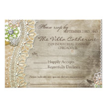 Réception de mariage affligée par dentelle rustiqu cartons d'invitation