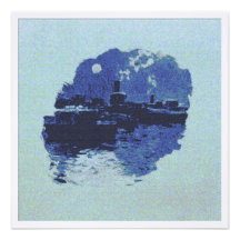 Remorqueur dans le clair de lune faire-part