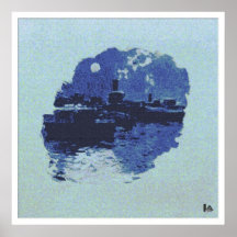 Remorqueur dans le clair de lune affiche