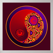Remous Yin Yang de rouge et de pourpre Affiche