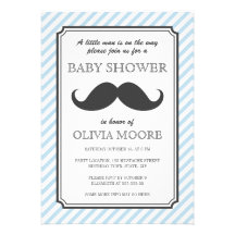 Rétro baby shower de coup de moustache de rayures  invitation personnalisable