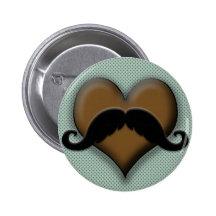 Retro Black Mustache on Brown Heart Pinback Buttons