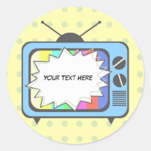 Retro Blauwe Televisie Ronde Stickers