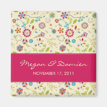 Retro Bloemen · Cerise · Sparen de Magneet van de 