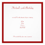 Rétro fête d'anniversaire rouge et blanche de rayu cartons d'invitation