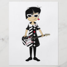 Rétro fille de mod avec l'insecte de guitare tract