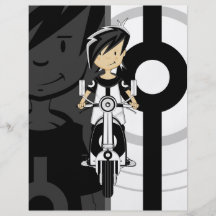 Rétro fille de mod sur l'insecte de scooter prospectus customisé