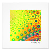 Retro · Fractal Art. · Geel Custom Uitnodigingen