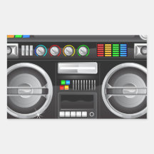 rétro graphique de sableuse de ghetto de boombox autocollant en rectangle