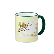 Rétro oiseau et fleurs tasse à café