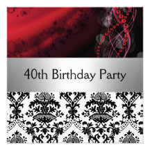 Rétro rouge d'invitation de fête d'anniversaire de