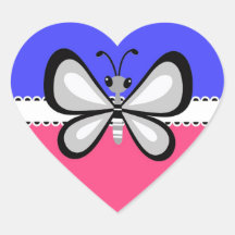 Retro Vlinder op Blauwe & Roze Achtergrond Hart Sticker