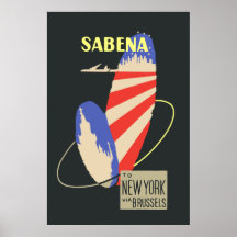 Rétros lignes aériennes de Sabena vers New York pa Affiche