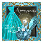 robe turquoise de robe de fête d'anniversaire de q cartons d'invitation