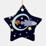 Rocket badine le rétro vaisseau spatial (la nuit) ornement de noël
