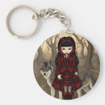 "Rode Berijdende Kap in de Herfst" Keychain Sleutelhanger