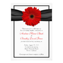 Rode Gerbera Daisy Black Ribbon Wedding Invitation Uitnodigingen