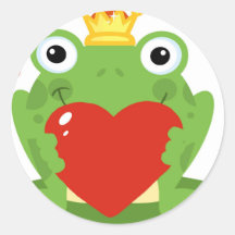 Roi de grenouille avec le coeur autocollants ronds