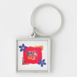 Rood Bloemen abstract art. Sleutelhangers