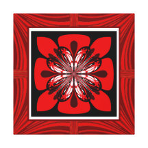 Rood Faux Ontworpen Fractal Bloem Verpakt Canvas Stretched Canvas Afdrukken