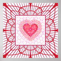 Rood Hart met Fractal het Poster van het Lijst van