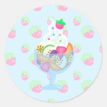 roomijs aardbei ronde stickers