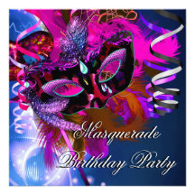 Rose bleu de masque de partie de mascarade d'anniv cartons d'invitation personnalisés
