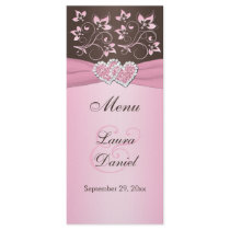Rose, Brown floral, carte de menu de coeurs