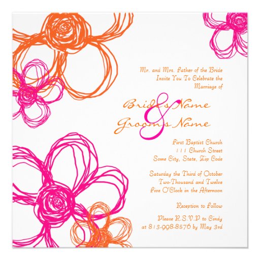 Rose et faire-part de mariage orange de fleurs sau
