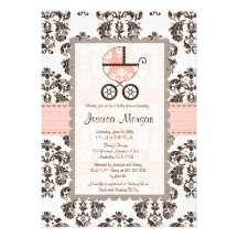 Rose et invitations de baby shower de damassé de B
