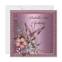 Rose floral élégant de papillon de fête d'annivers invitations
