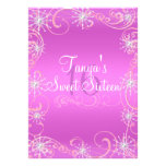 Rose/invitation pourpre d'anniversaire de flocon d