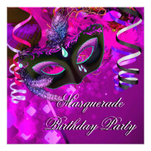 Rose pourpre de masque de partie de mascarade d'an invitation personnalisable
