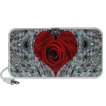 Rose rouge et cristaux haut-parleurs ordinateur portable