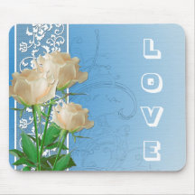 Roses blancs romantiques et amour Mousepad de dent Tapis De Souris