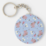 Roses roses floraux vintages sur des bleus layette porte-clé