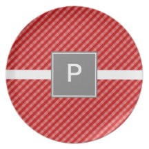 Rouge classique de guingan avec le plat gris de mé assiette pour soirée