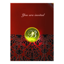 Rouge de jaune de MONOGRAMME de GEMME de DAMASSÉ Cartons D'invitation Personnalisés