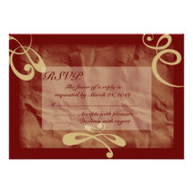 Rouge foncé/RSVP texturisé kaki Cartons D'invitation