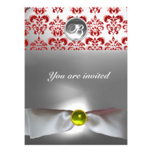 Rouge gris de ruban blanc de MONOGRAMME de GEMME d Invitation Personnalisée