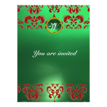 Rouge VERT de vert de MONOGRAMME de GEMME de DAMAS Cartons D'invitation