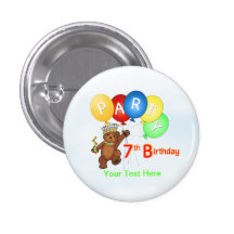 Royal Teddy Bear 7th Birthday Party Pinback Button