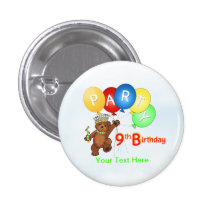 Royal Teddy Bear 9th Birthday Party Button