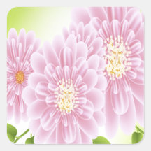 Roze Bloemen Vierkante Sticker