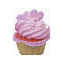 Roze Cupcake en harten Verpakt Canvas Stretched Canvas Prints