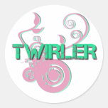 Roze en Groene Twirler Ronde Sticker
