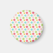 Roze geelgroene retro bloemen magneet