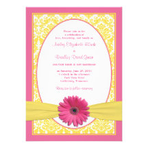 Roze Gele Gerbera Daisy Wedding Invitation Persoonlijke Uitnodiging