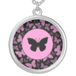 Roze Vlinders op Zwarte Persoonlijke Ketting