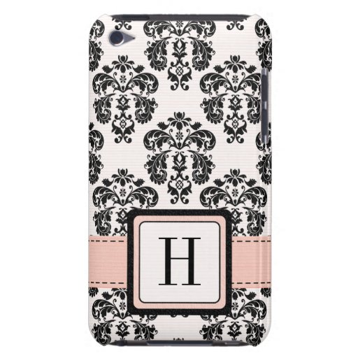 Roze Zwarte Aanraking met monogram 4 van het Damas iPod Case-Mate Hoesje